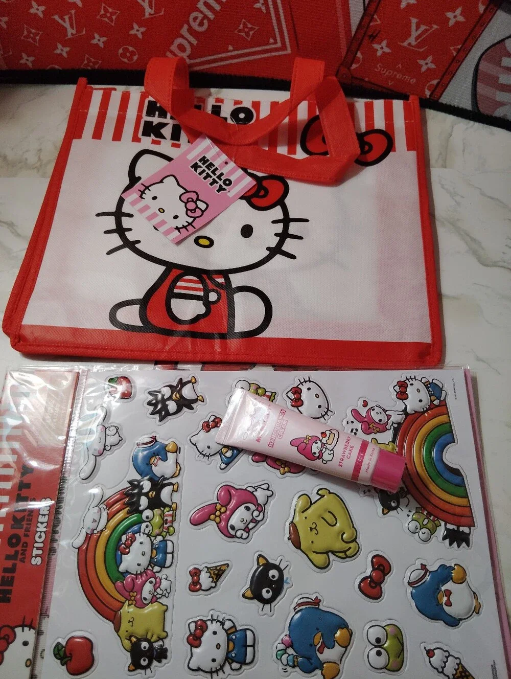 Hello Kitty Red & White Tote Gift Set with Stickers